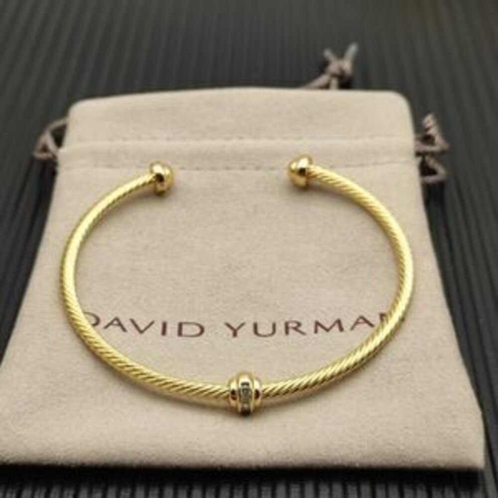 David Yurman 3mm gold beaded white diamond bracelet